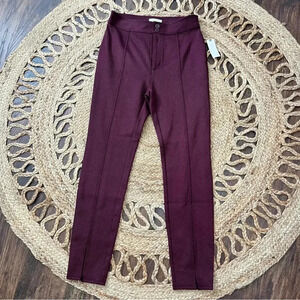 NWT Anthropologie Maeve Pants Womens 2 Burgundy Red Split Hem Pintuck Skinny Leg